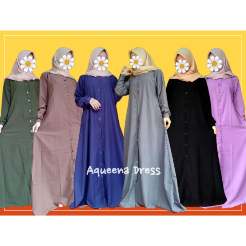 AQUEENA DRESS || Gamis Polos Full Kancing Bahan Toryburch Bigsize Panjang 140 cm