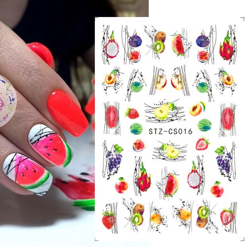 We Flower Stiker Kuku 3d Motif Bunga / Tulisan / Buah Untuk Dekorasi Nail Art / Manicure Diy