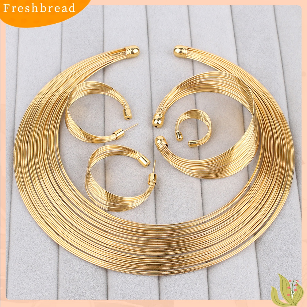 Fresh| 4pcs / Set Kalung + Anting + Gelang + Cincin Gaya Nigeria Eksotis Untuk Pengantin Wanita