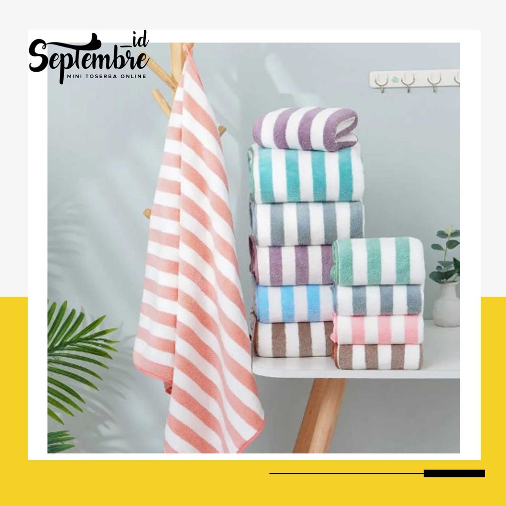 Handuk Mandi Microfiber Quick Dry Motif Salur 70x140 cm Handuk Dewasa Bahan Lembut - Warna Random