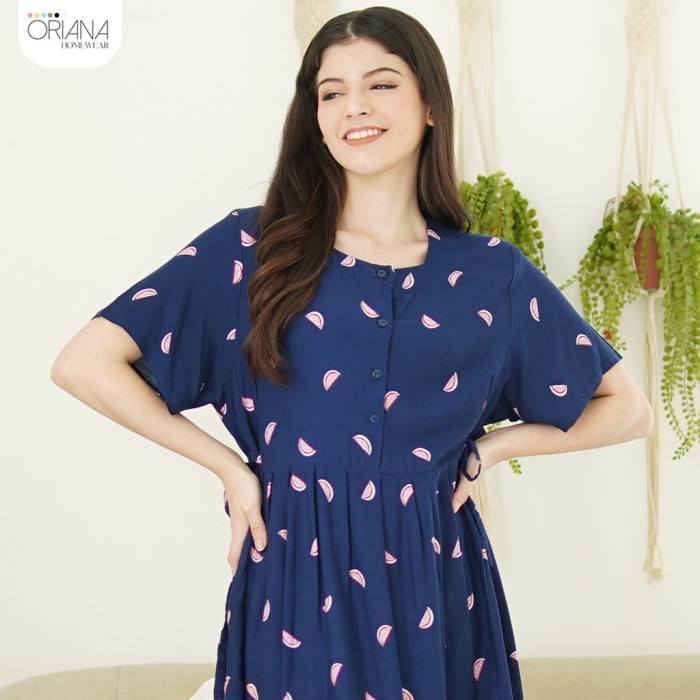 kaftan- oriana daster busui pendek calla series allsize - navy -kaftan.