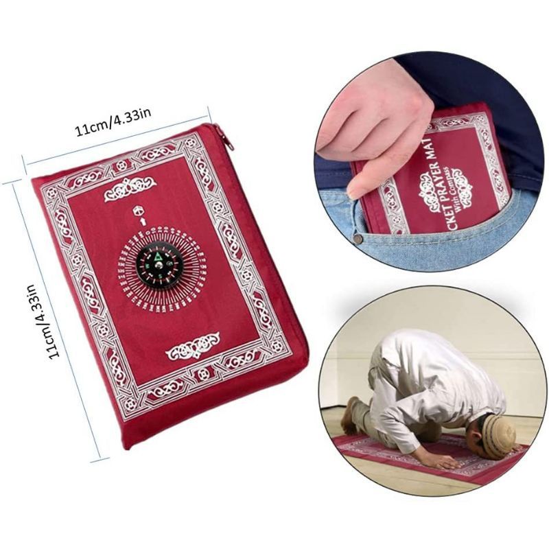 0Sajadah Lipat Sajadah Travel Kompas Kiblat Pocket Prayer Mat With