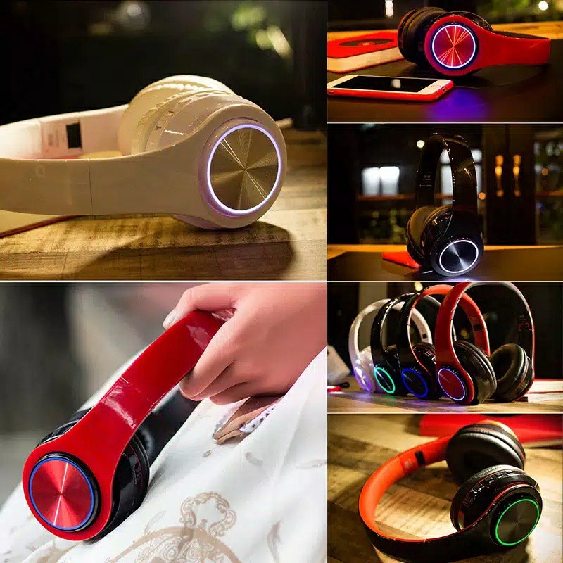 【COD】Lampu LED Warna-warni B39 Headset Bluetooth HiFi Stereo Headphone Bluetooth dengan Mikrofon Mendukung Panggilan HD Kartu SD Earphone