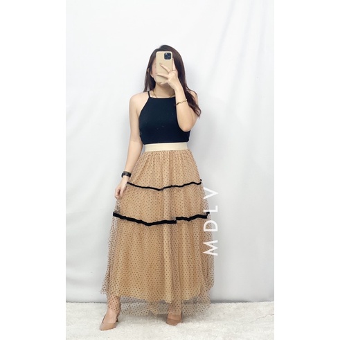 MDLV ~ 9611# Paola Tiered Long Skirt Rok Tutu Polkadot Import