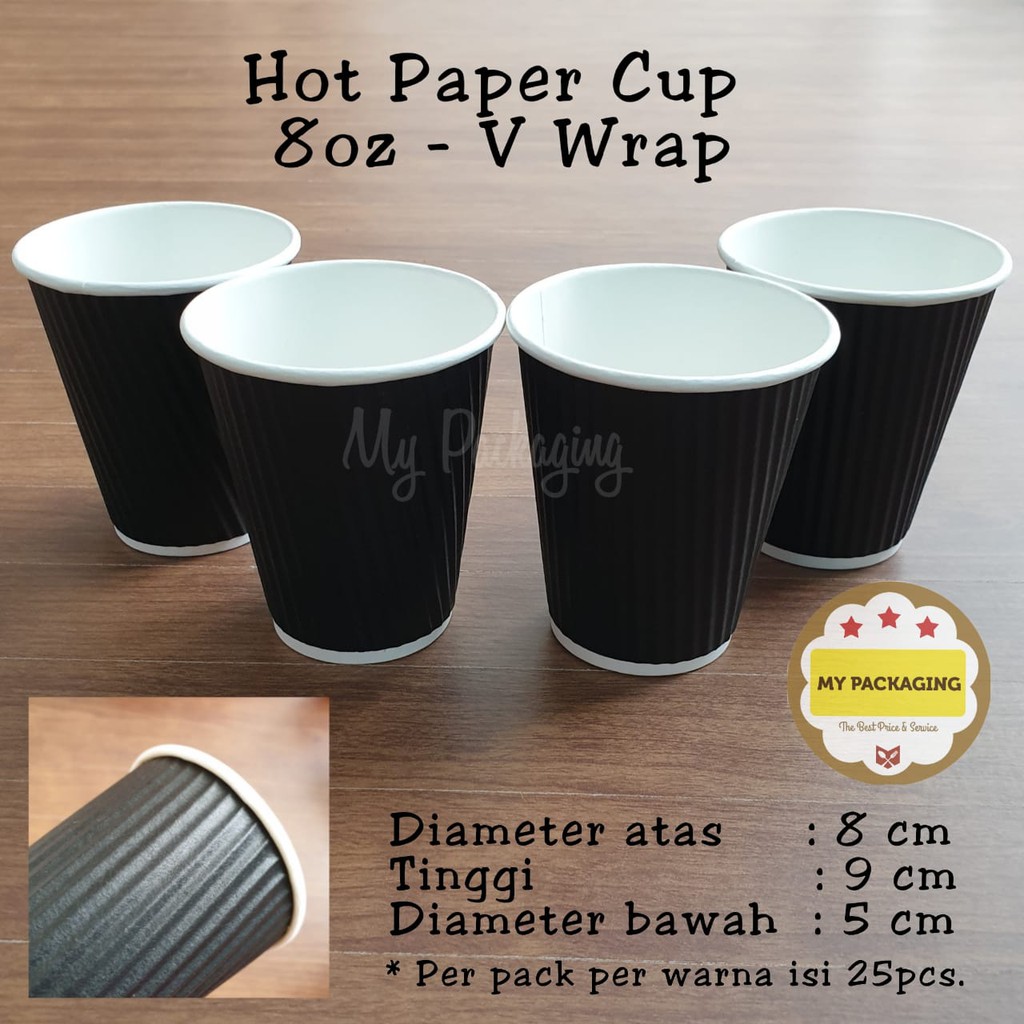 Hot Paper Cup Gelas Kopi 8oz V Wrap Barrier 210gsm TEBAL - isi 25pcs/pack