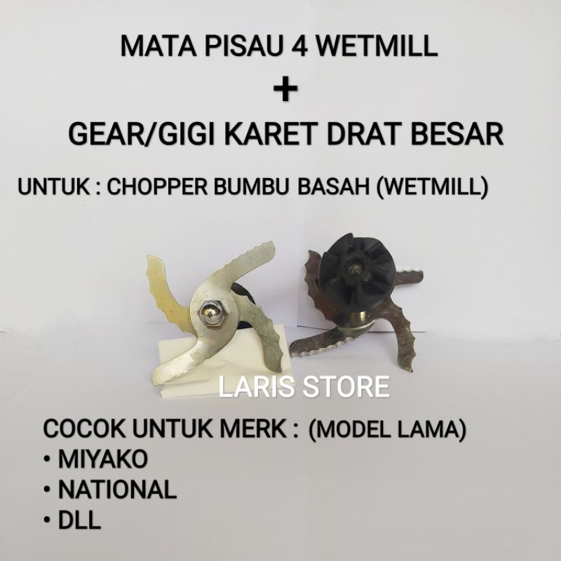 Mata Pisau 4 Wetmill + Gear Gigi Karet Drat Besar Blender Miyako National Model Lama