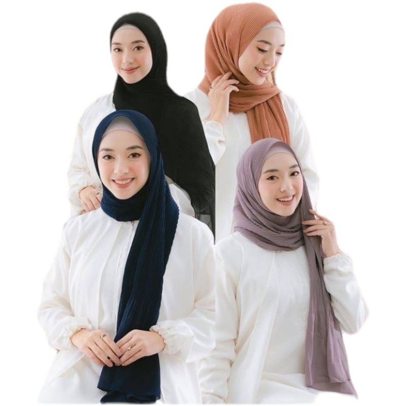 Hijab Pashmina Plisket Shawl/Pashmina Plisket Ceruty Babydool-abu-tua