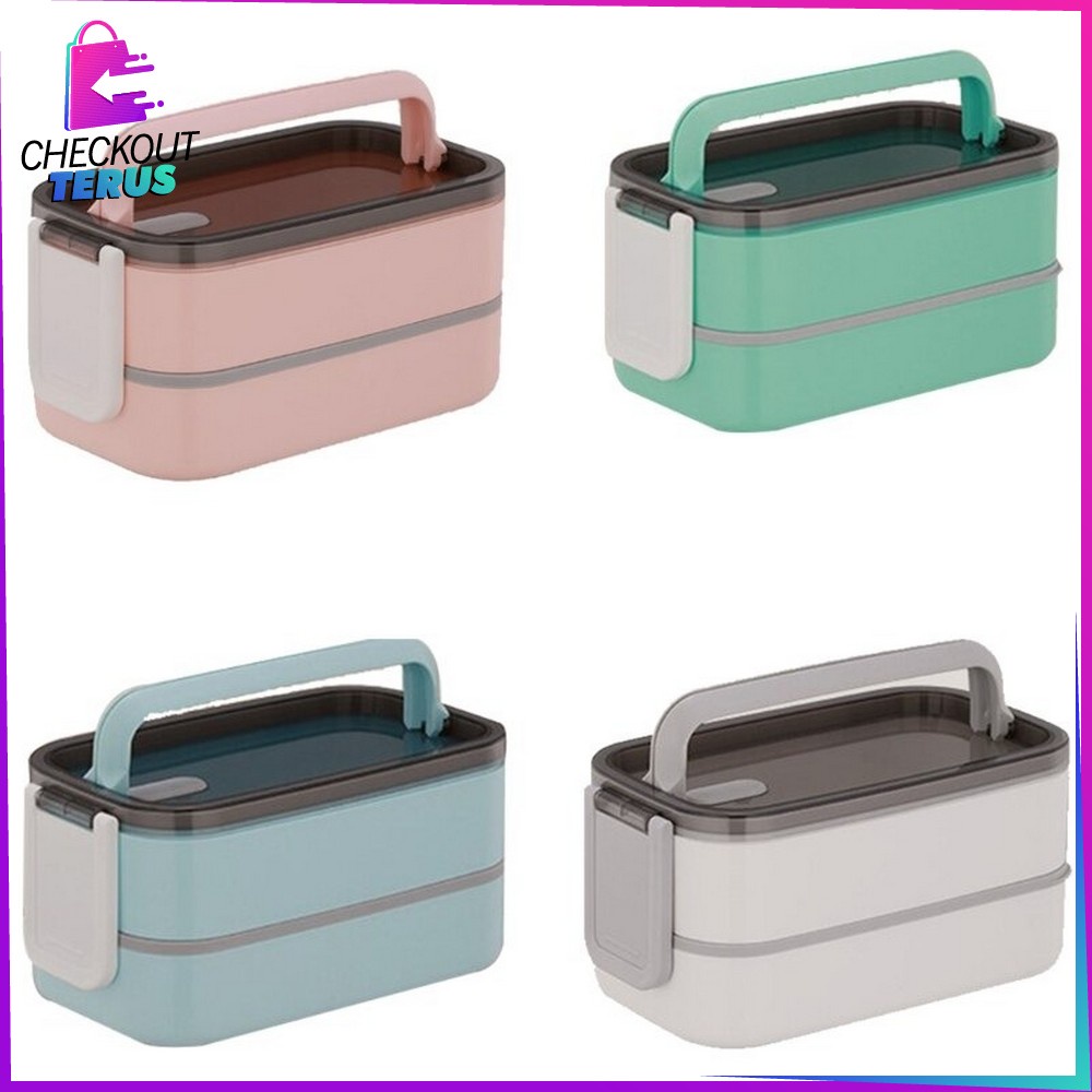 CT C376 Lunch Box Double Layer Tempat Makan 2 Tingkat Kotak Makan Kotak Bekal Bento Box 4 Sekat Rantang Susun Tempat Makanan Susun