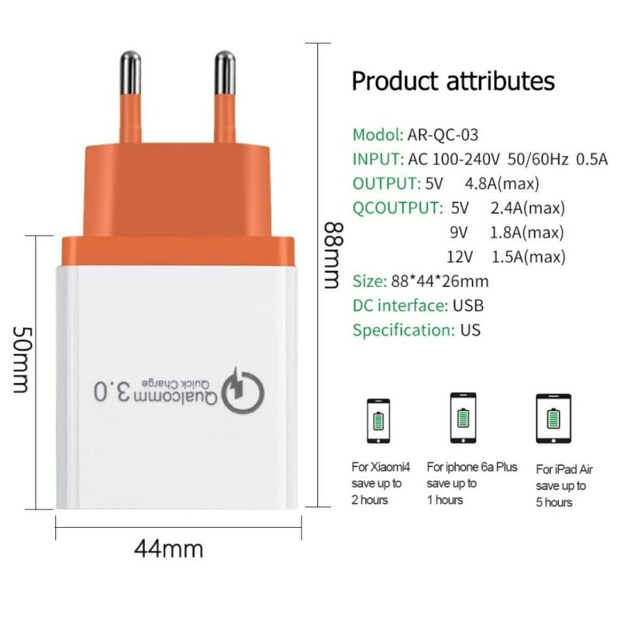 Fast Charging Charger 3 USB Quick Charge Qualcomm 3.0 Carger Casan