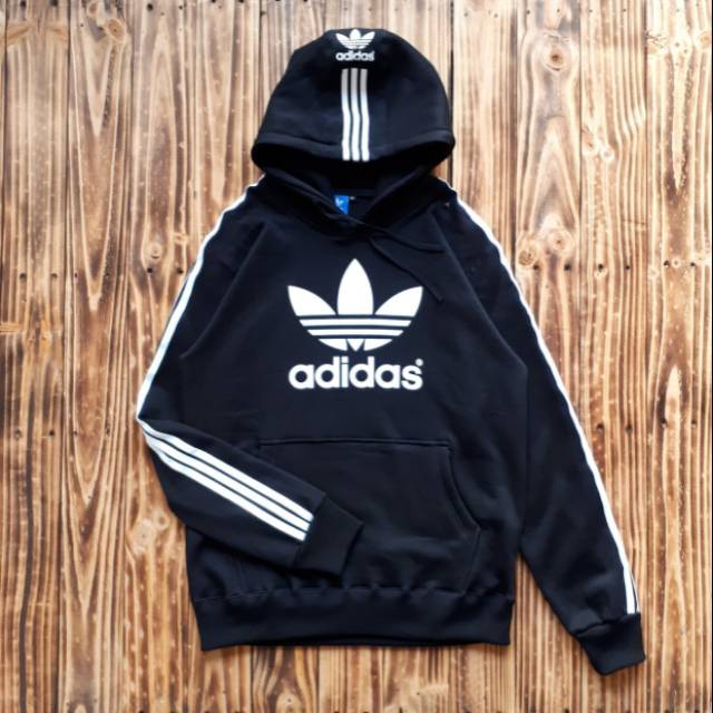 JAKET HOODIE ADIDAS LOGO X STRIP putih