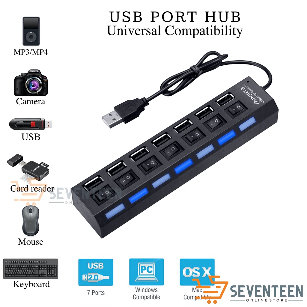 SEVENTEEN SAMBUNGAN USB PORT 4 USB HUB 7 PORT USB HUB KABEL 4 PORT 7 USB EXTENSION 4 PORT 7 PORT