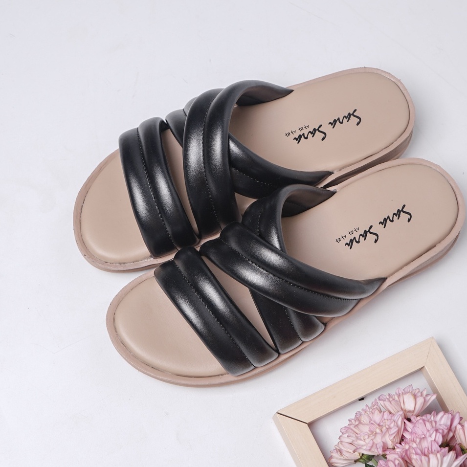 Sara Sara DEKA Sandal Wedges Wanita Kekinian Sendal Slop Cewek Casual Hak Platform Terbaru