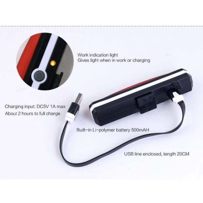 Lampu Sepeda LED Taillight Rechargeable 6 Mode Taffled RPL-2266
