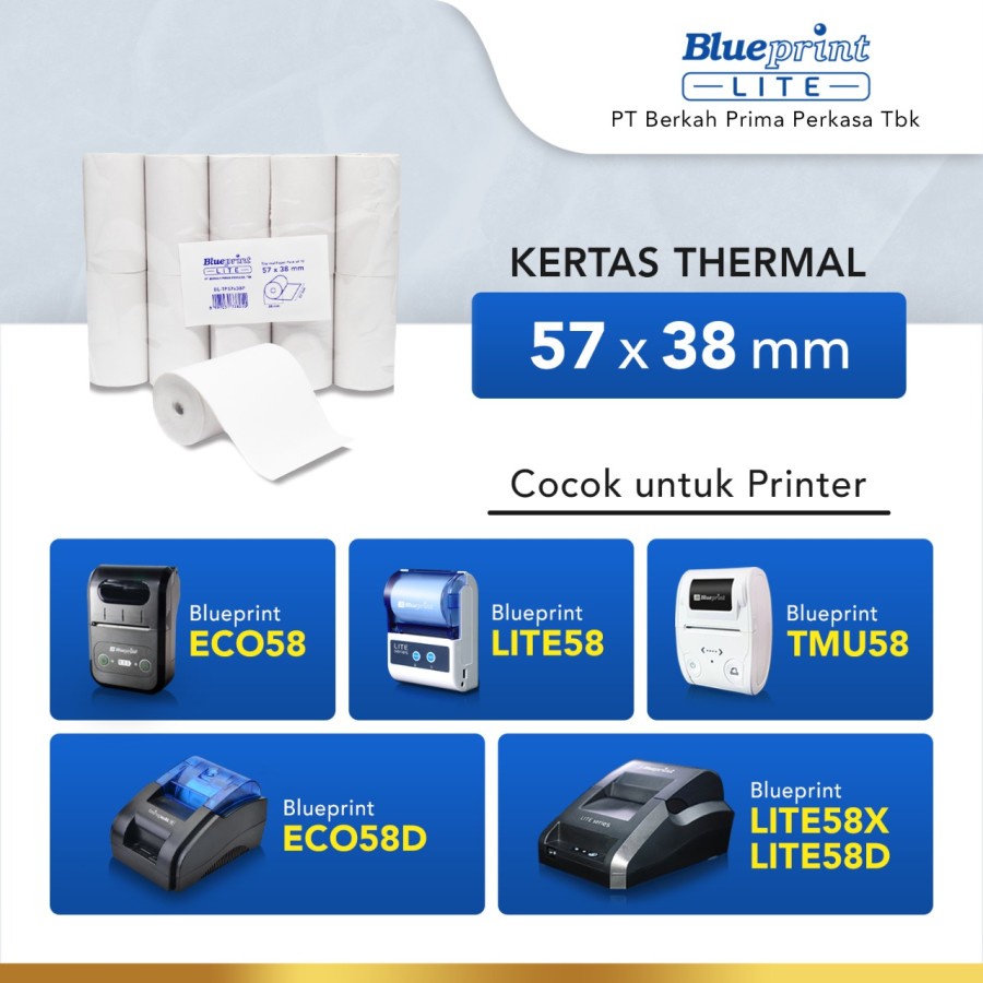 Kertas Thermal Struk / Kasir / Parkir 57x38mm BLUEPRINT Lite 57x38