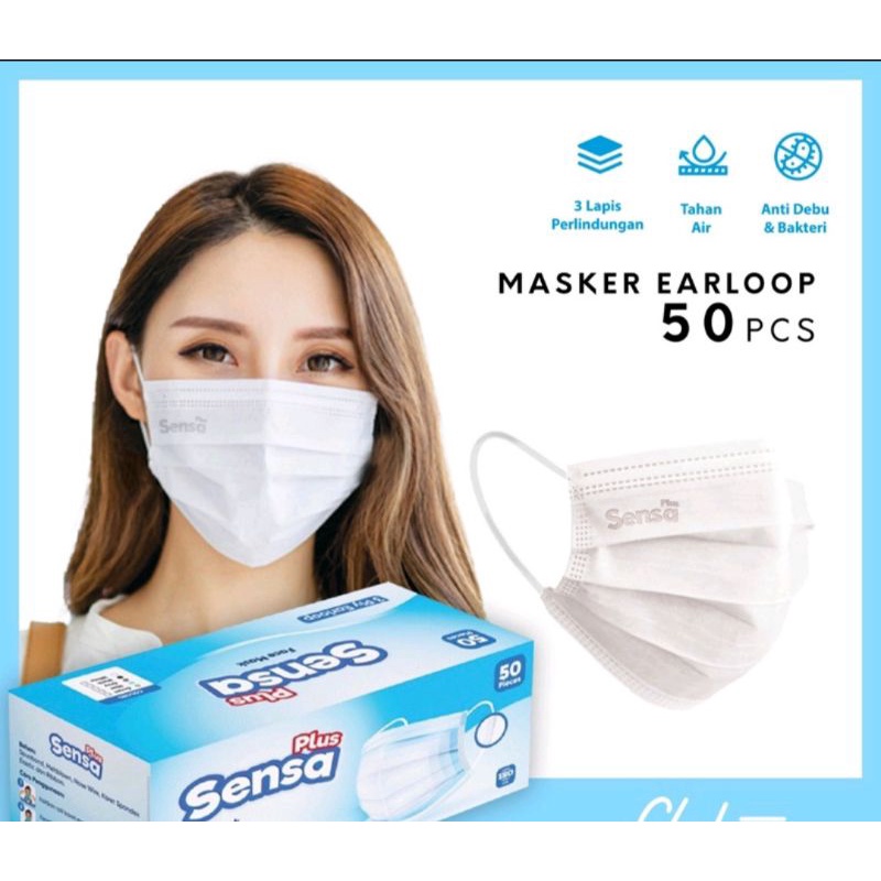 Masker SENSA plus Earloop 3ply isi50, warna putih