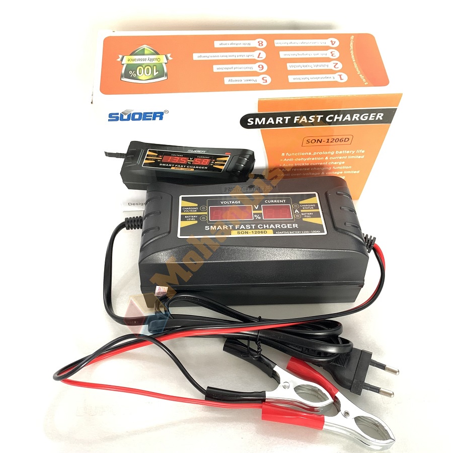 SUOER LCD Cas Aki Digital Charger SON-1206D 12V 6A Otomatis Cut Off