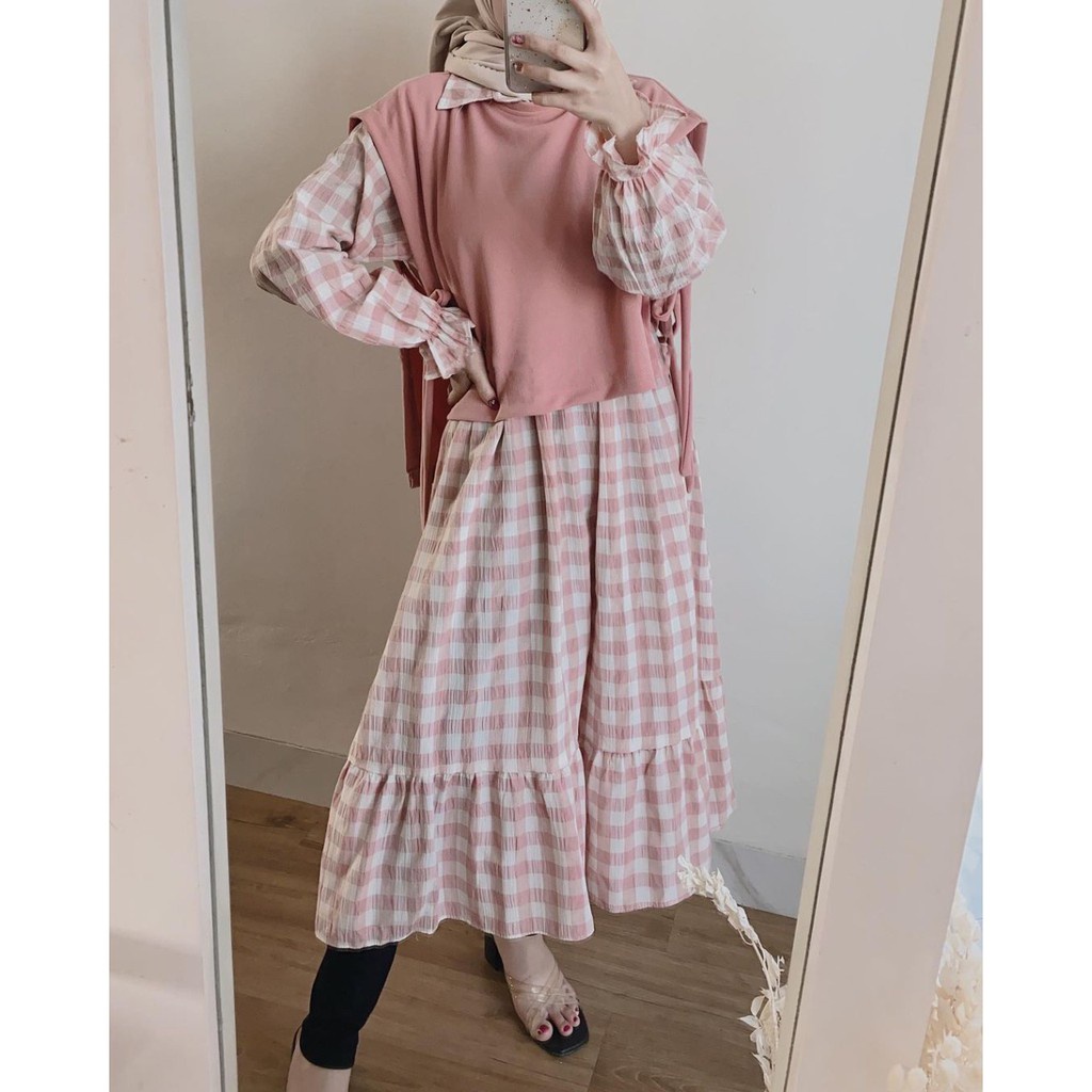 Baju Basic Baju tunik Perempuan atasan Murah Wanita/JOVANA TUNIK - Atasan Wanita Motif Kotak 2n1 wit