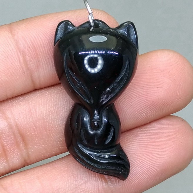 Kalung batu Asli Mata Dewa Hitam Model Rubah