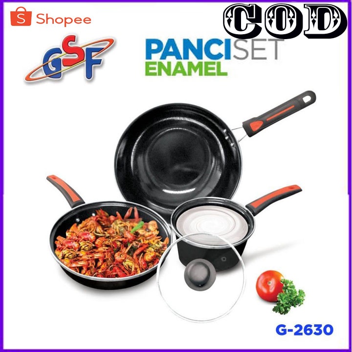 Panci Set GSF G-2630 Enamel Frypan Wajan Wok Saucepan Original NEW PROMO