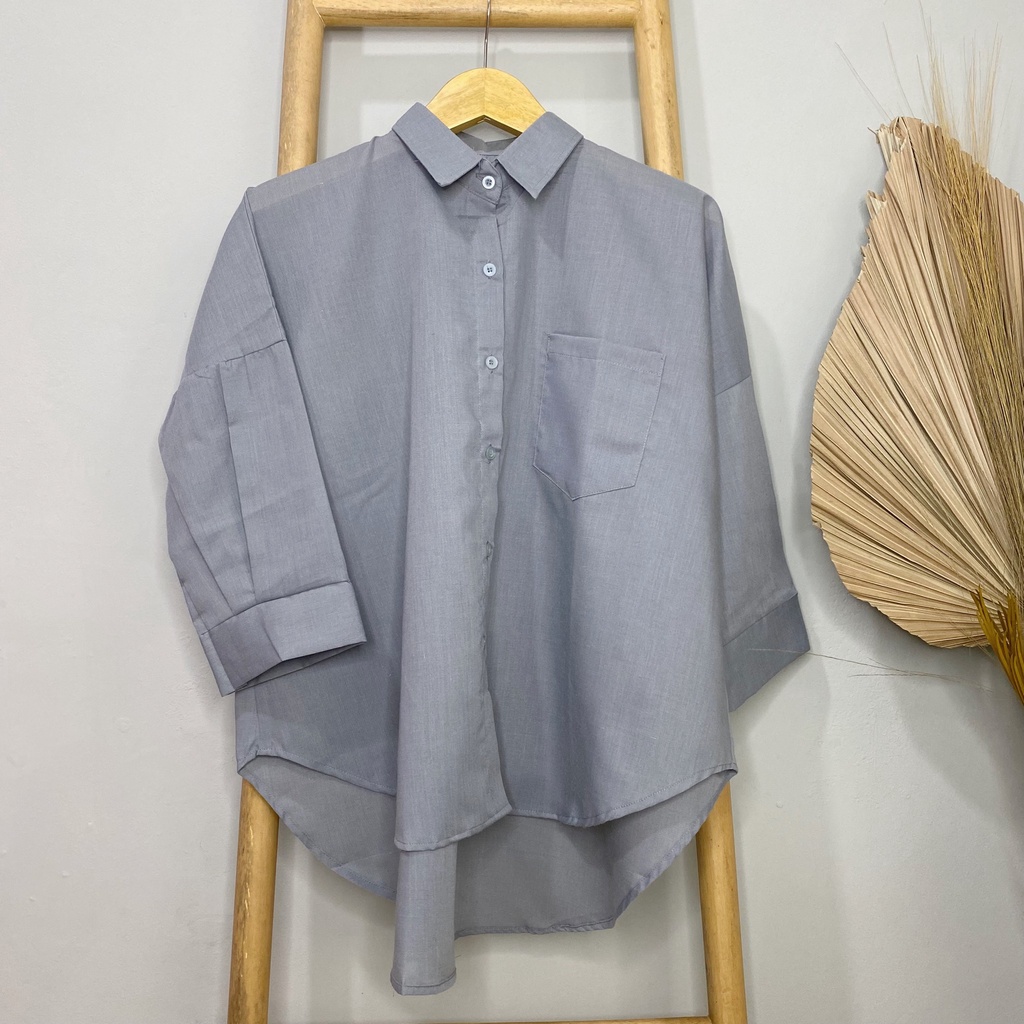 KEMEJA POLOS RAISA KATUN PREMIUM SHIRT BTS B089-Cement