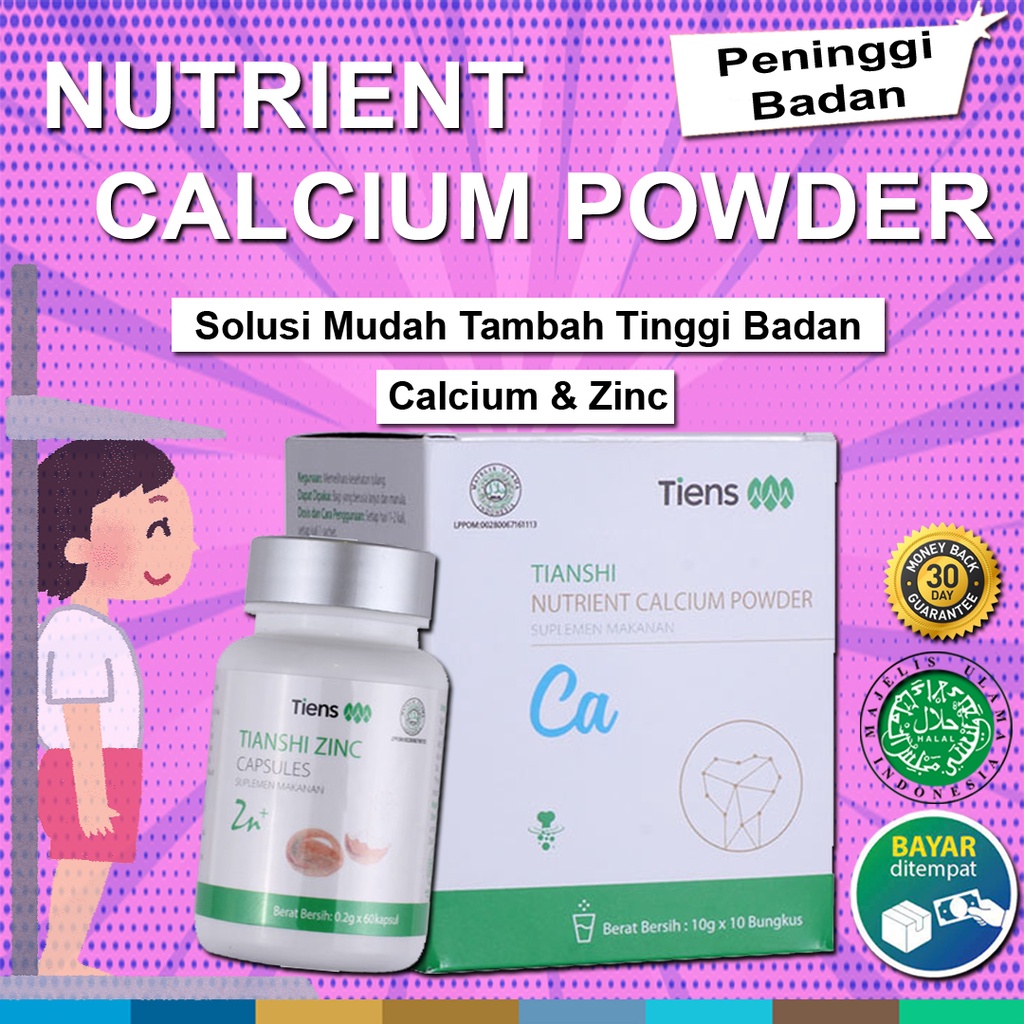 

Peninggi Badan Nutrient Calcium Powder & Zinc Tiens Super Grow Up Suplemen Susu Peninggi Badan Ampuh