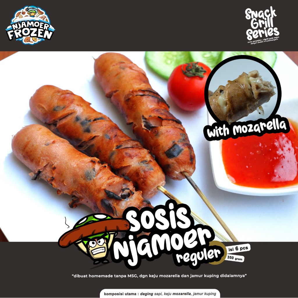 

SOSIS NJAMOER MOZARELLA REGULER SIZE (6pcs) ( Jamur Kuping )