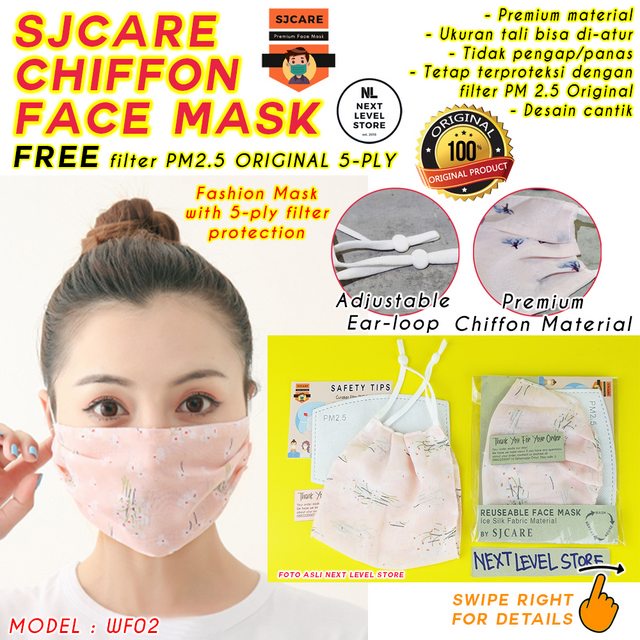 Chiffon Fashion Face Mask Breathable Masker Kain BONUS FILTER PM2.5 - WF02