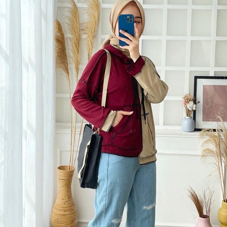 HOODIE BOBAL JAKET TOPI JAHITAN TERBALIK KOMBINASI KEREN ABG MURAH POLOS RIB KAOS RAJUT GROSIR MODEL