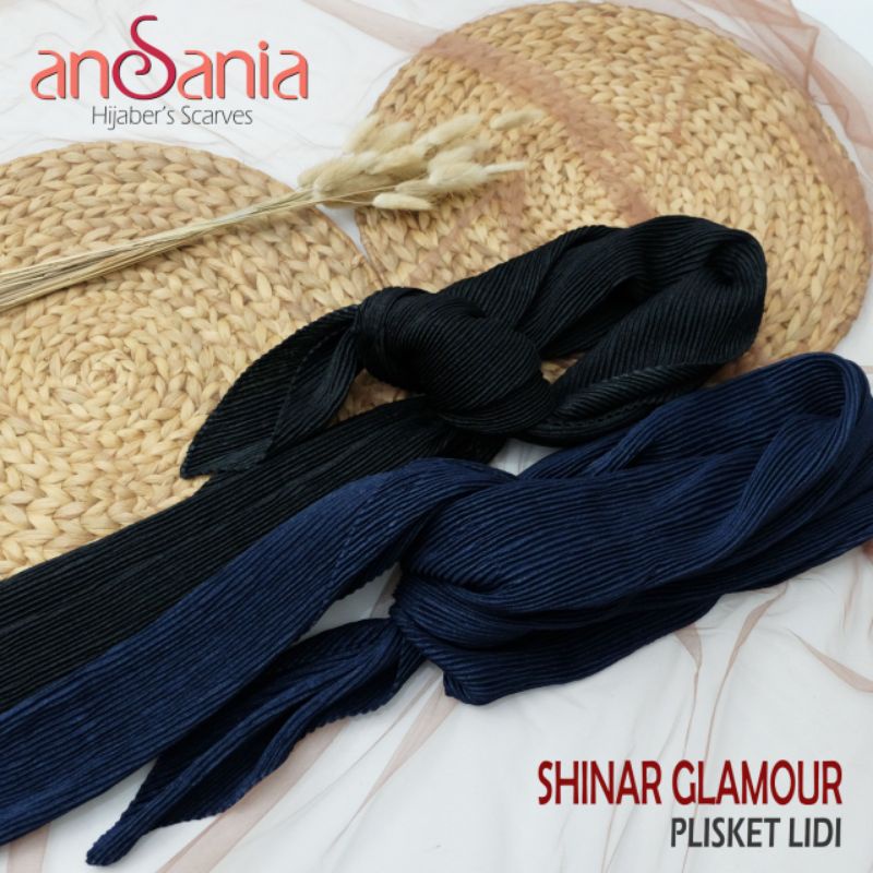 Jilbab Shinar Plisket Segi Empat Ansania-Navy Shinar Plisket