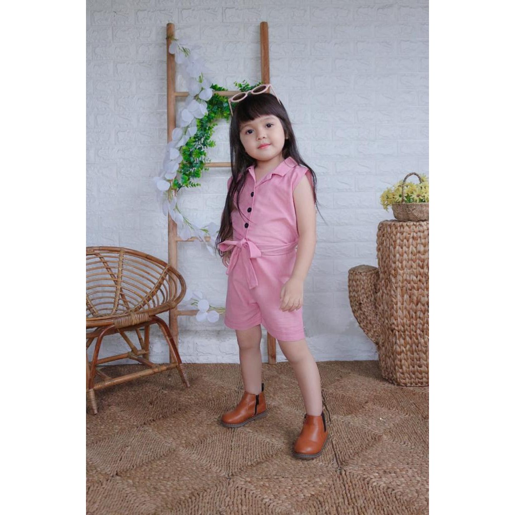 TokoMilkan Jumpsuit Anak Perempuan Yura Bahan Katun Rami | Pakaian Anak Umur 1-6 Tahun