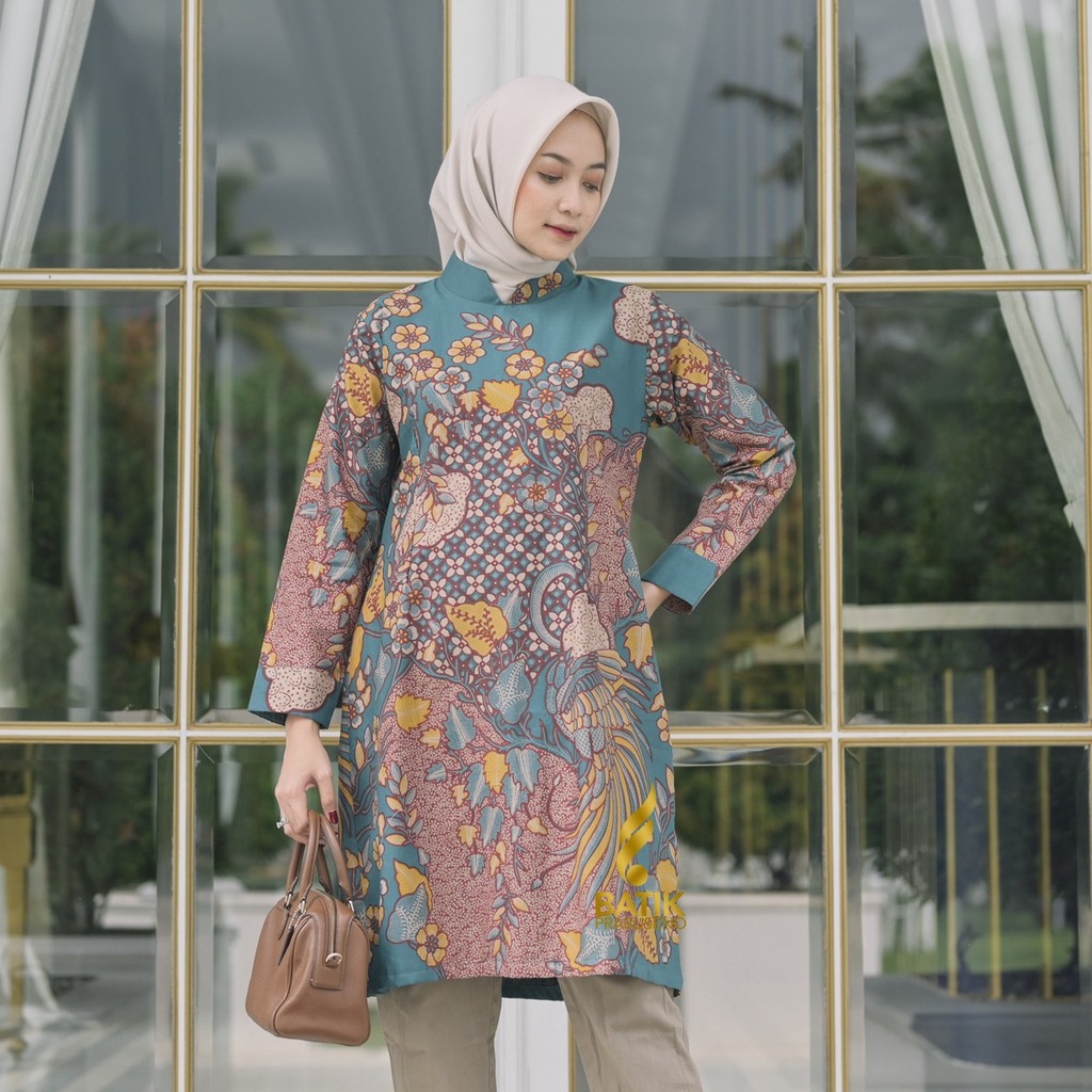 MERAK INDAH BATIK WANITA ATASAN MODERN LENGAN PANJANG BAJU KERJA PREMIUM KATUN PRINTING FURING