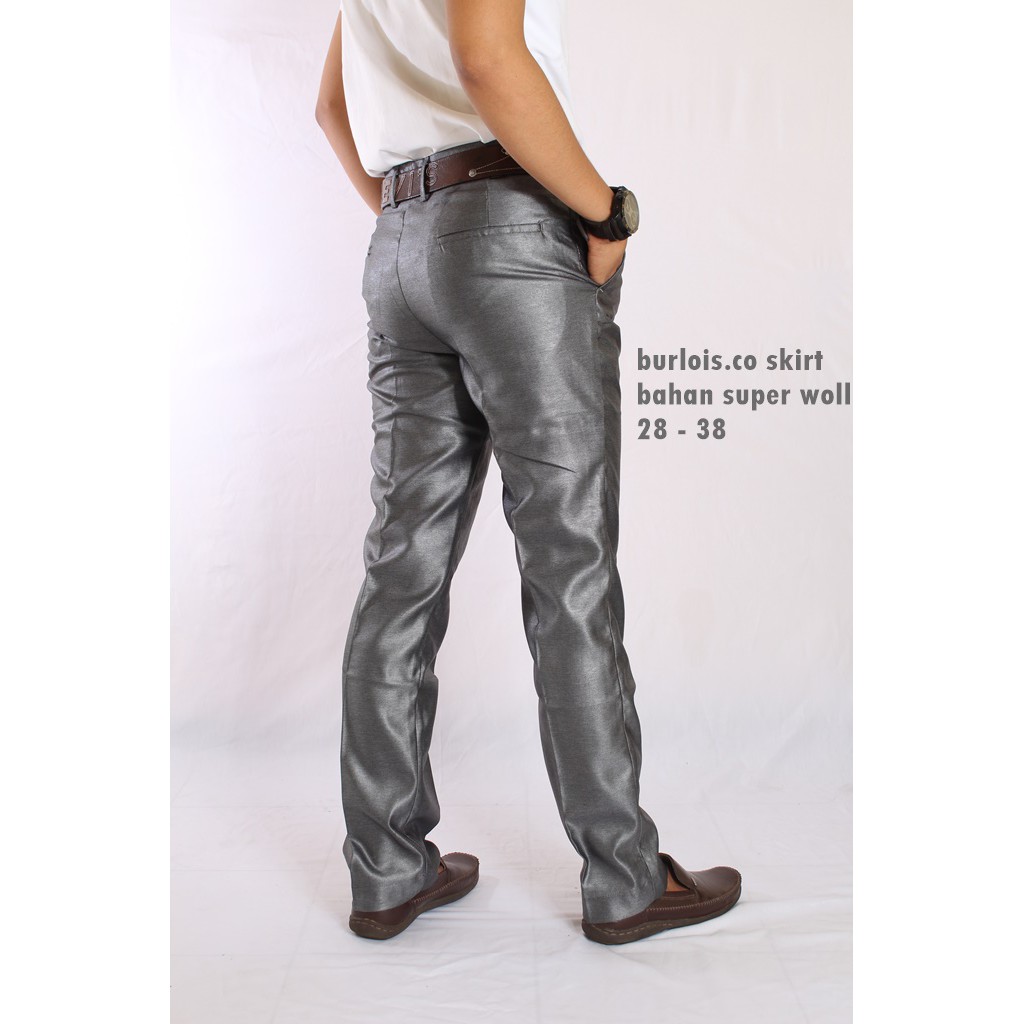 celana kantor formal / celana  slim fit burlois abu mengkilap