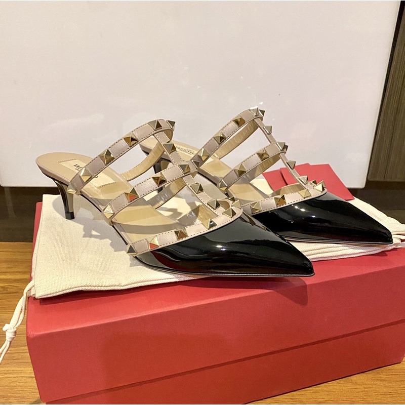 Preloved Authentic Valentino Rockstud Kitten Heels Mules