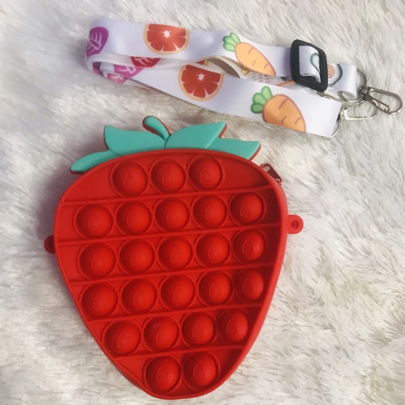 [BISA MENYALA] Tas Pop it LED Bisa Menyala Fidget Push Popit Mainan Pop it-Bulat Strawberry LED