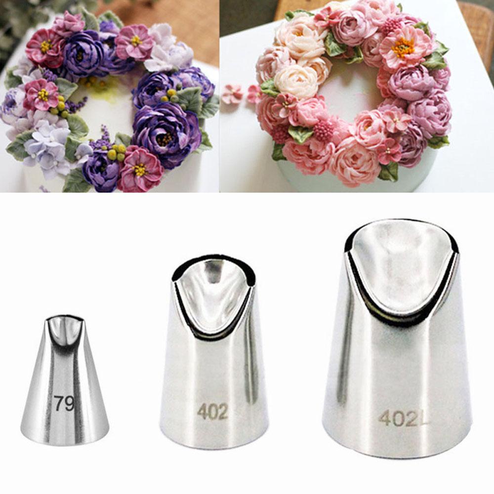 Solighter 3pcs Rose Petal Nozzle Bakeware Pastry Membuat Cetakan Kue Cupcake Stainless Steel