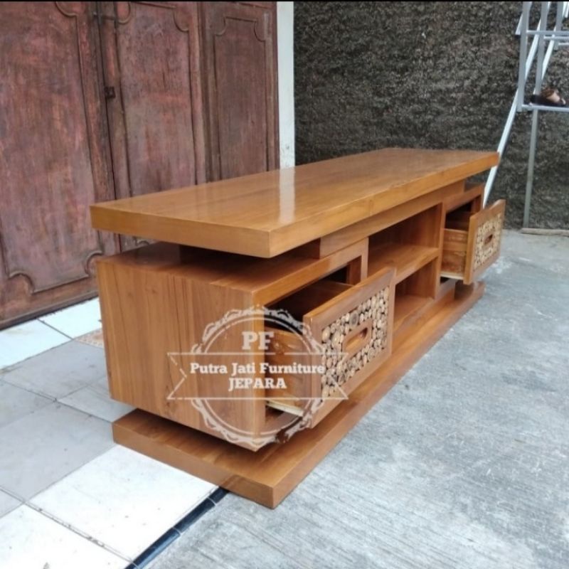 Bufet model kaca mata - Meja Tv Lemari pendek minimalis kayu jati