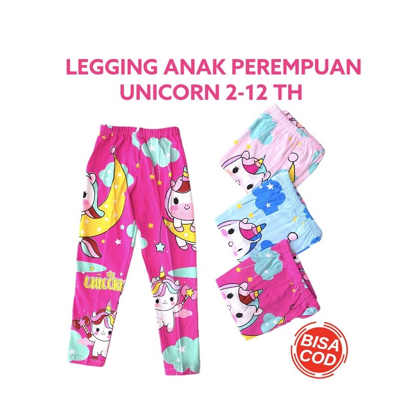 Celana Legging Anak Perempuan Karakter UNICORN 2-12 TH Leging Anak Perempuan Katun Celana Panjang Anak Perempuan XS-XXL