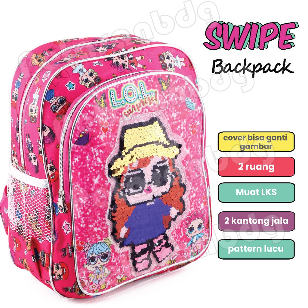 LOL SURPRISE - Tas Ransel Model Usap / Swipe Backpack Tas Sequin Anak LOL SURPRISE