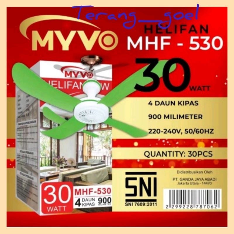 Kipas Angin Gantung 30 watt 4 Baling Myvo  / Kipas Baling - Baling/ Heli Fan Myvo 30 Watt 4 Baling