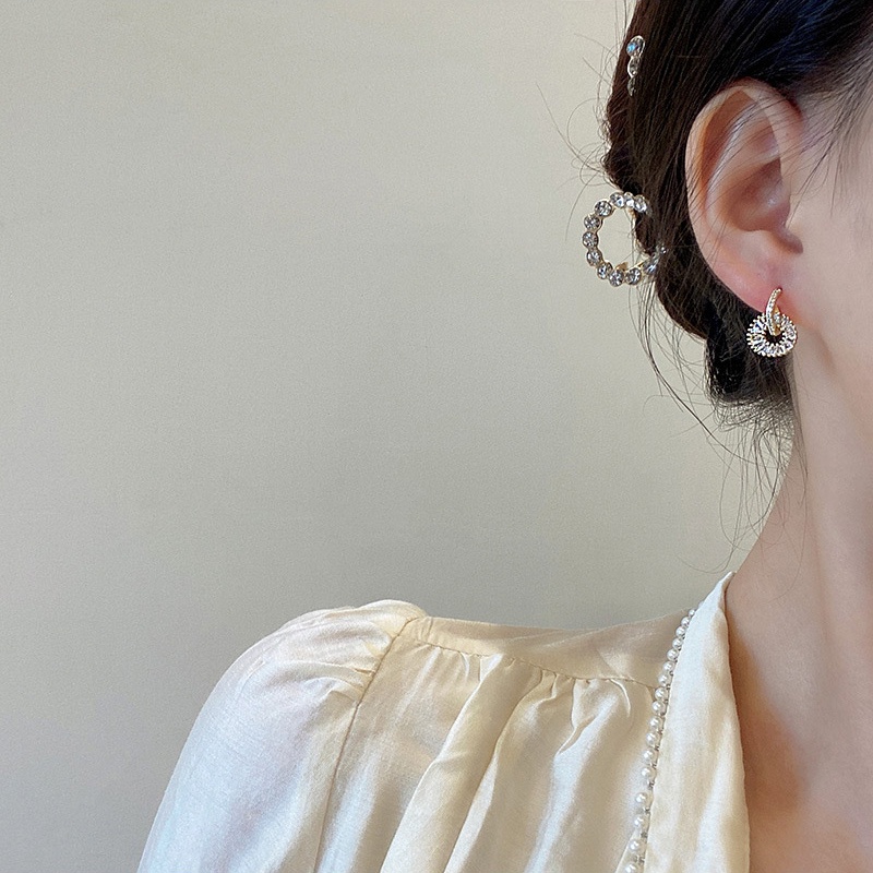 Anting Tusuk Sterling silver 925 Desain Lingkaran Hias Zircon Untuk Wanita