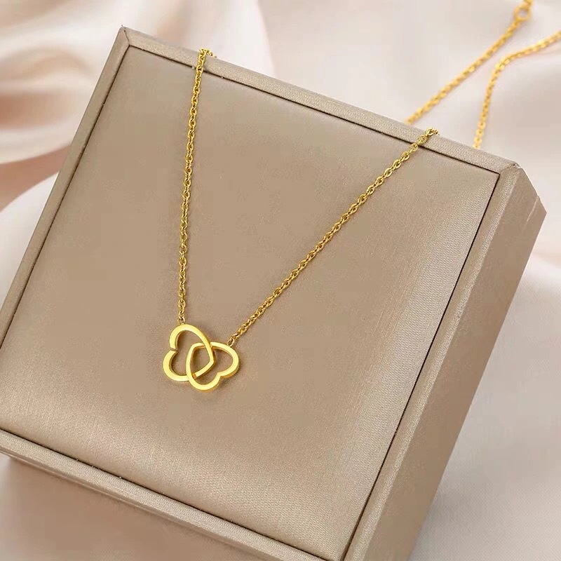 Kalung Rantai Bahan Titanium Steel 18k Gold Cubic Zirconia Hypoallergenic Adjustable Untuk Wanita