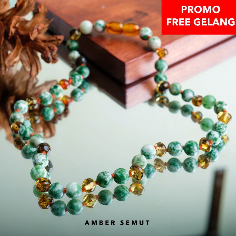 Kalung Amber Baltic Green Glossy X Earth Stone by AMBER SEMUT