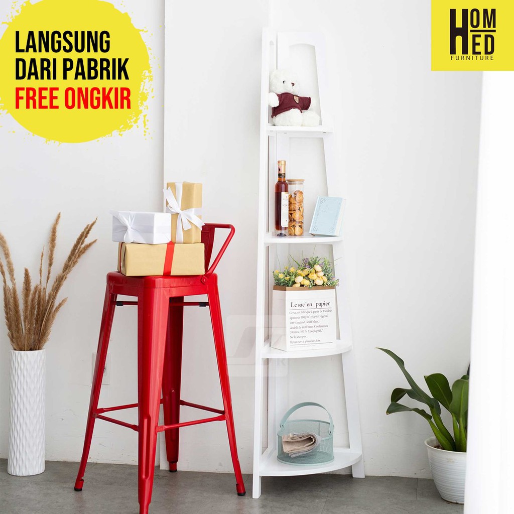 RAK SERBAGUNA 4 SUSUN - RAK SUDUT - RAK KAYU - RAK 4 TINGKAT - RAK SERBAGUNA KAYU - HOMNED