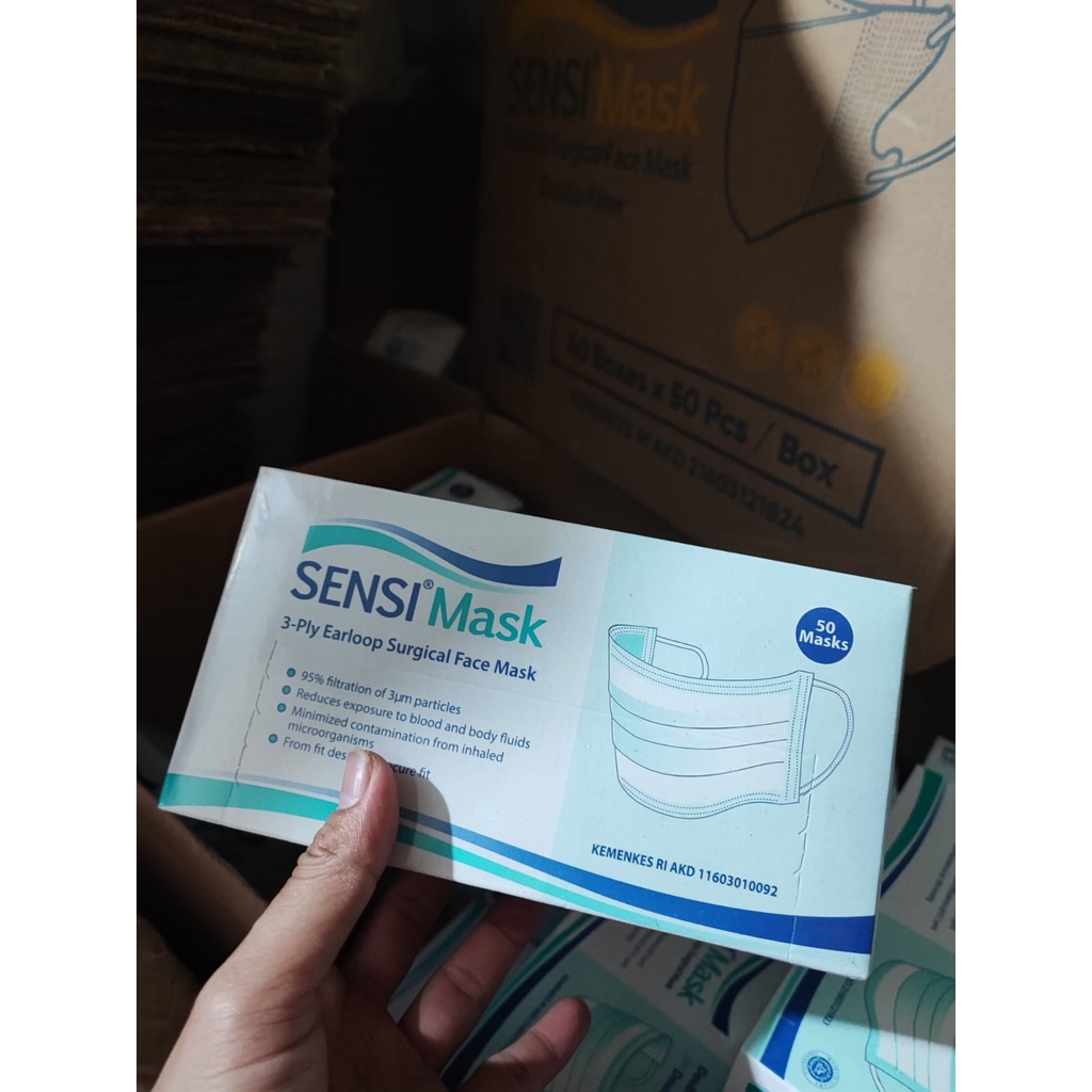 Masker Sensi Earloop hijau 3 ply Model classic / Masker Medis Sensi 3 ply Earloop