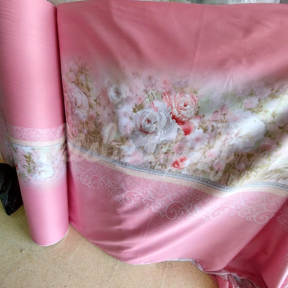 kain sprei katun jepang motif Bunga Pink Batik Garis