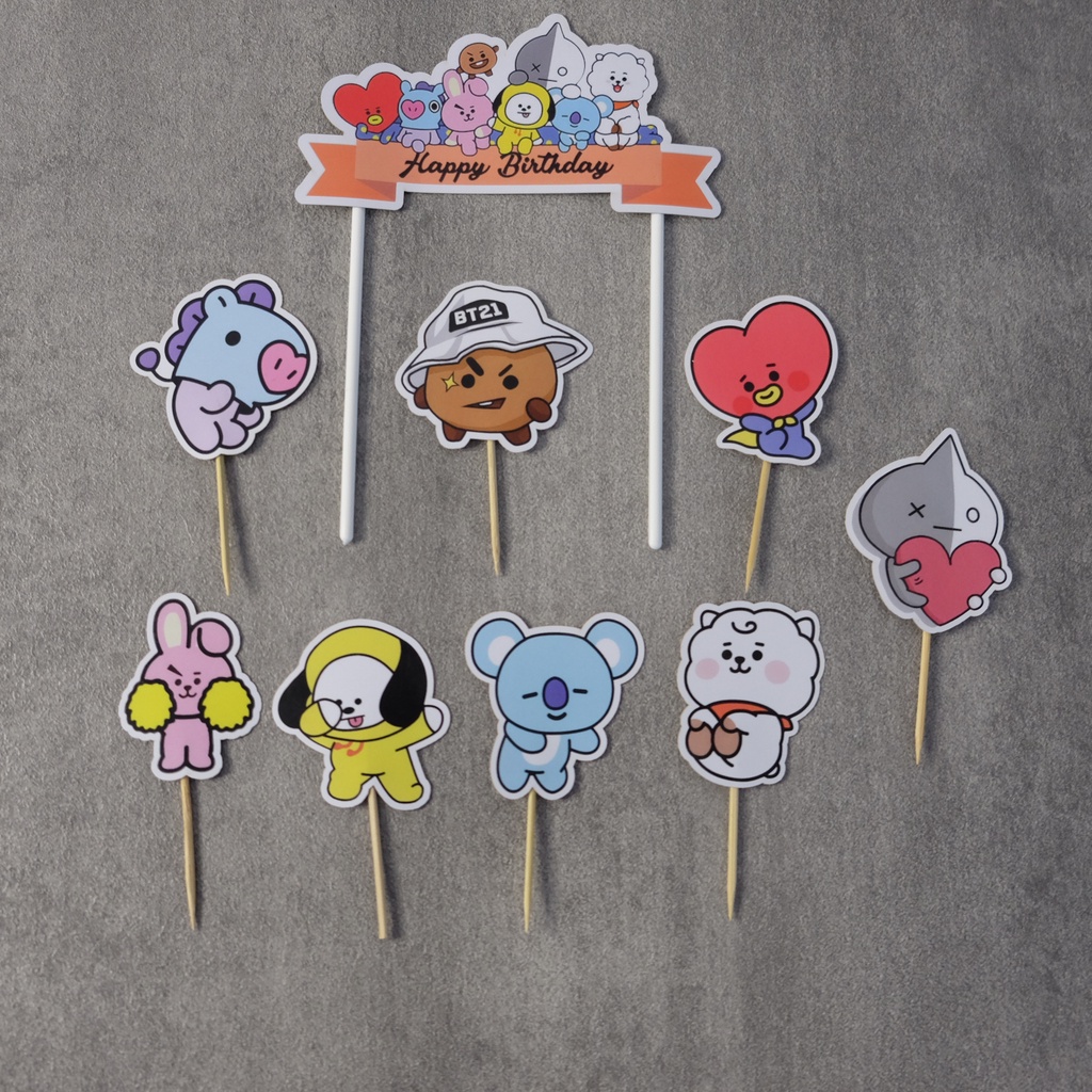 

TOPPER KERTAS HAPPY BIRTHDAY MOTIF BTS / HIASAN TUSUKAN KARTUN ULANG TAHUN