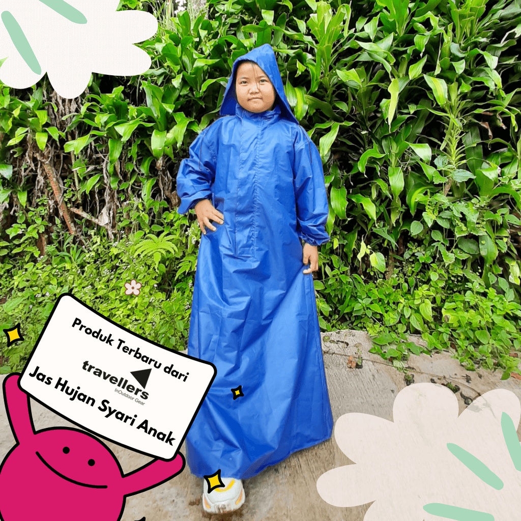 Jas Hujan Raincoat Ponco Mantel Mantol Syari Anak Perempuan Laki Laki Tanggung 7-12 Tahun Model Syar i Waterproof Tebal Premium