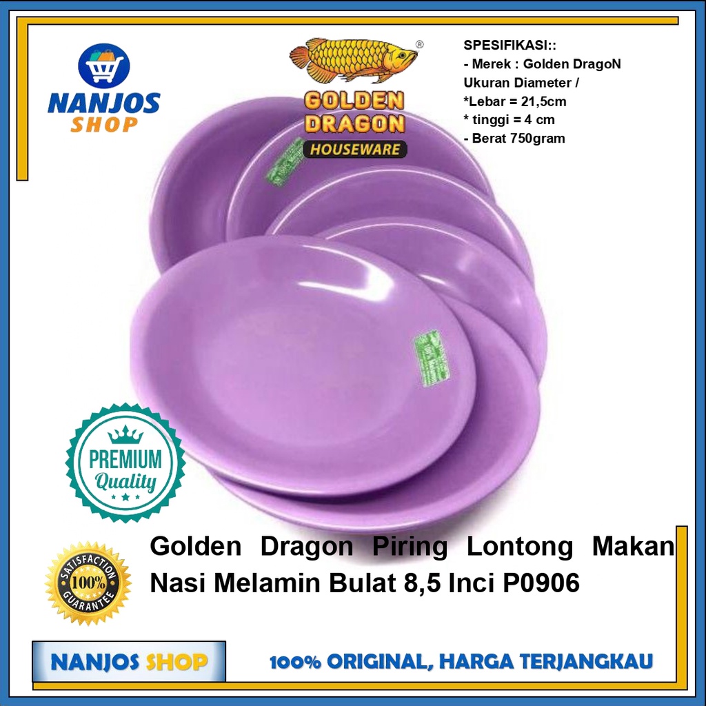 Golden Dragon Piring Lontong Makan Nasi Melamin Bulat 8,5 Inci P0906