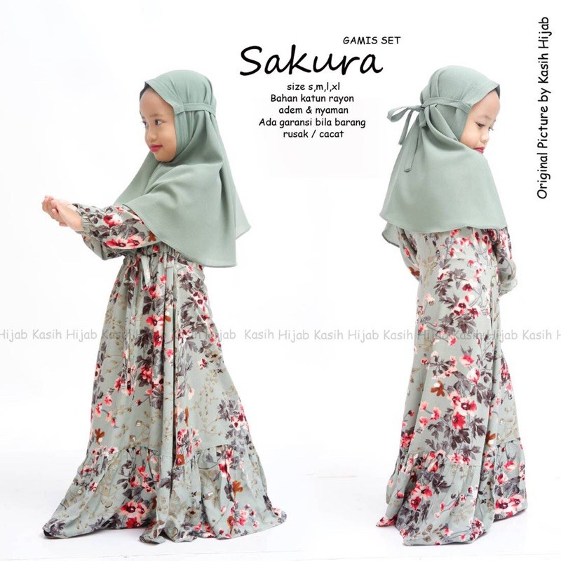 Gamis anak murah/Gamis anak katun rayon/Gamis anak ruffle sakura by kasihhijab(gamis saja)