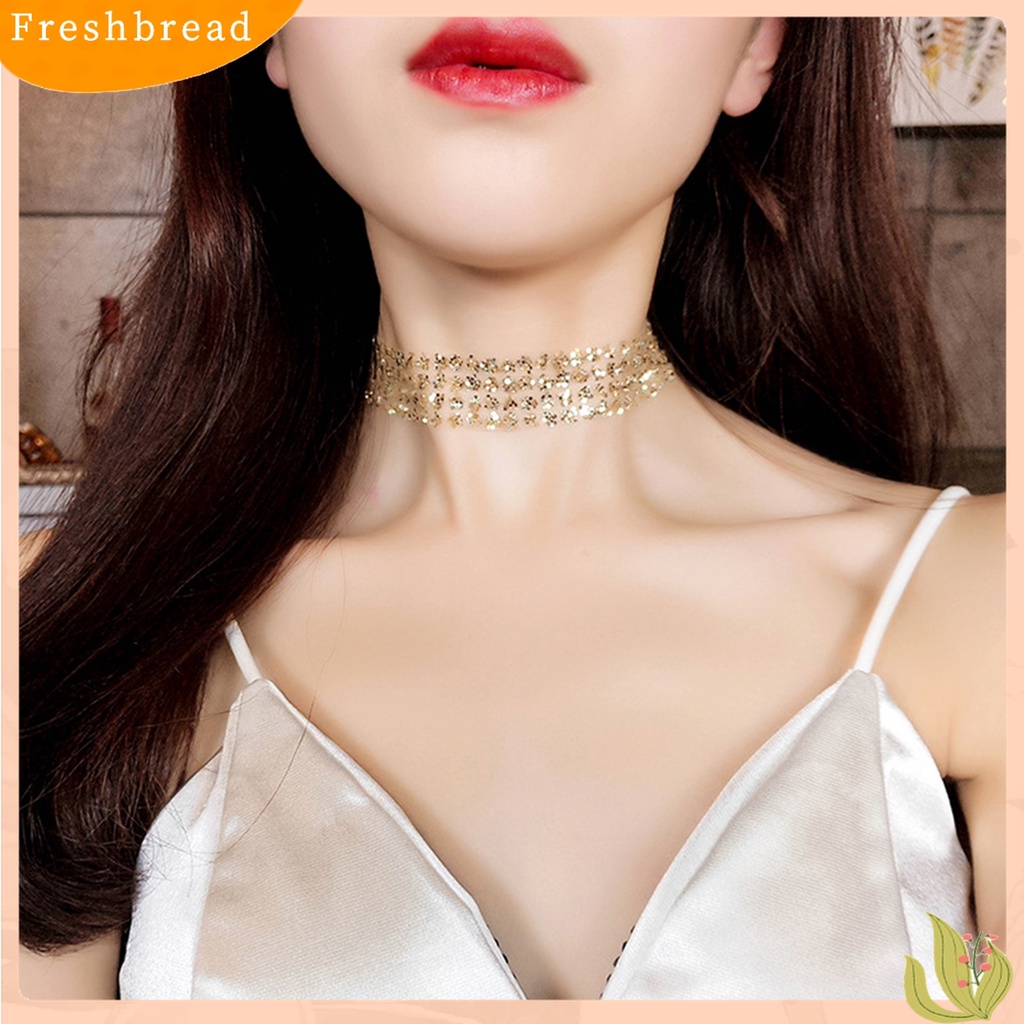 Fresh| Kalung Choker Wanita Bahan Sequin Berkilau Untuk Pestaclubhadiah